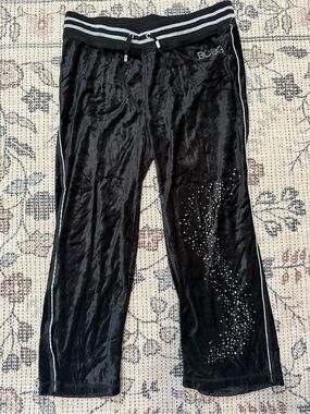 BCBG Black Velvet Pants with Silver Rhinestones Y2K